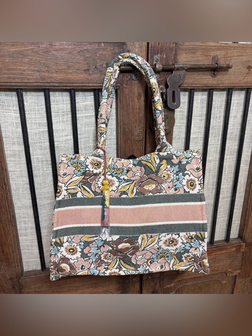 Nalini Floral Tapestry Shoulder Tote Bag Cottagecore Boho Granny Chic